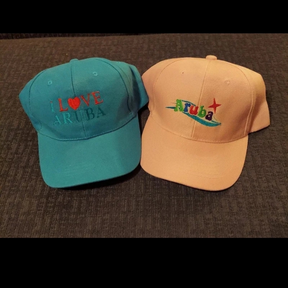 ARUBA BEACH BASEBALL CAPS - I LOVE ARUBA - SET OF 2 BNWT SO